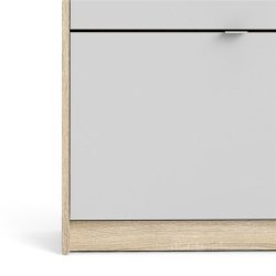 Askepot skoskab hvidt og ege look med 3 vippel�ger og plads til 18 par sko.