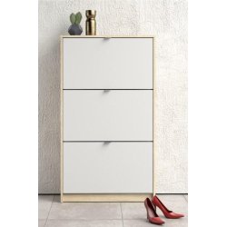 Askepot skoskab hvidt og ege look med 3 vippel�ger og plads til 18 par sko.