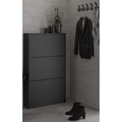 Askepot skoskab mat sort med 3 vippel�ger og plads til 18 par sko.