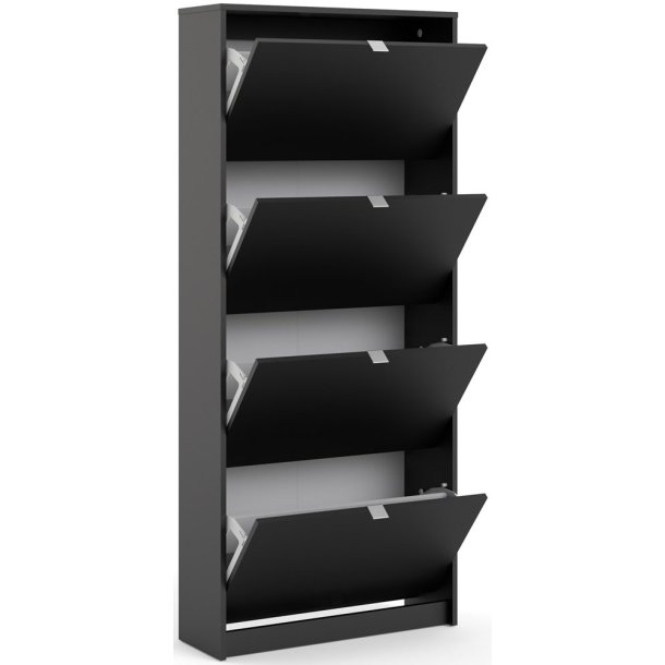 Askepot skoskab mat sort med 4 vippel�ger og plads til 24 par sko.