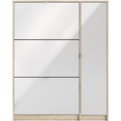 Askepot skoskab hvid h�jglans og ege look med 3 vippel�ger til 18 par sko og 1 skab .