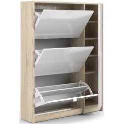 Askepot skoskab hvid h�jglans og ege look med 3 vippel�ger til 18 par sko og 1 skab .