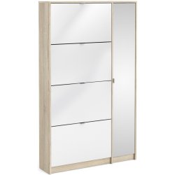 Askepot skoskab hvid h�jglans og ege look med 4 vippel�ger til 24 par sko og 1 skab med spejll�ge.