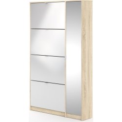 Askepot skoskab hvid h�jglans og ege look med 4 vippel�ger til 24 par sko og 1 skab med spejll�ge.