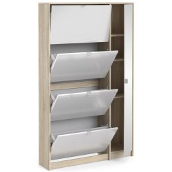 Askepot skoskab hvid h�jglans og ege look med 4 vippel�ger til 24 par sko og 1 skab med spejll�ge.