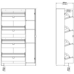 Askepot skoskab hvid h�jglans og ege look med 4 vippel�ger til 24 par sko og 1 skab med spejll�ge.