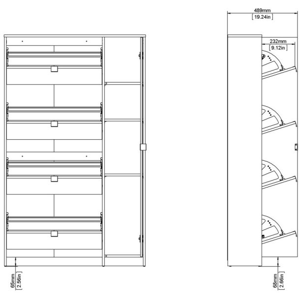 Askepot skoskab hvid h�jglans og ege look med 4 vippel�ger til 24 par sko og 1 skab med spejll�ge.