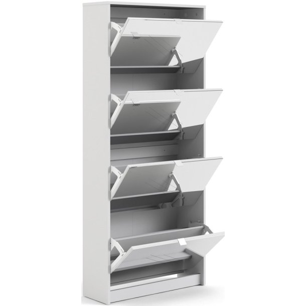 Askepot hvidt skoskab med 4 vippel�ger med spejl og plads til 24 par sko.