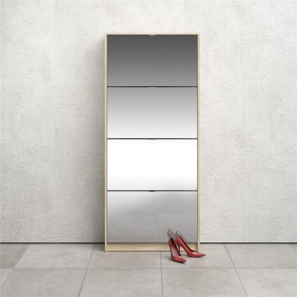 Askepot skoskab ege look med 4 vippel�ger med spejl og plads til 24 par sko.