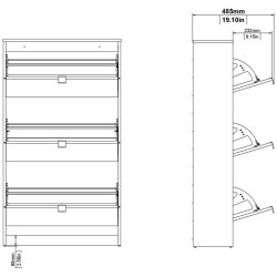 Askepot skoskab mat gr� med 3 vippel�ger og plads til 18 par sko.