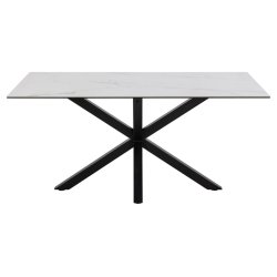 Sorgenfri spisebord 160 x 90 cm med hvid keramisk bordplade og sort metalstel.