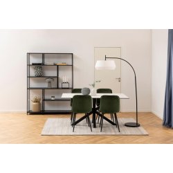 Sorgenfri spisebord 160 x 90 cm med hvid keramisk bordplade og sort metalstel.