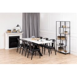 Sorgenfri spisebord 200 x 100 cm med hvid keramisk bordplade og sort metalstel.