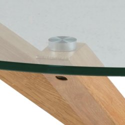 Sorgenfri rundt sofabord 82 cm glasplade og metalstel med ege folie.