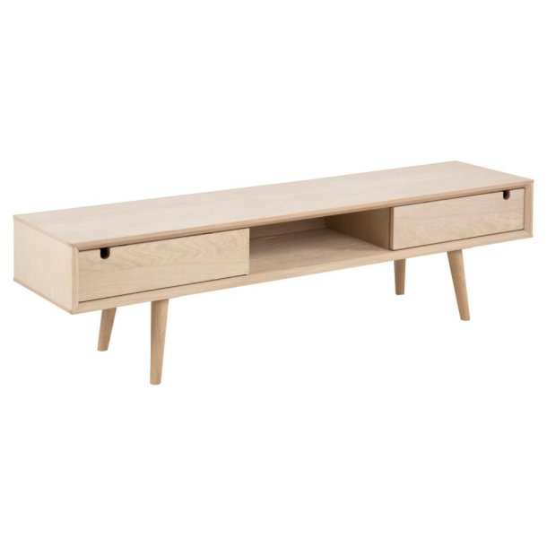 Liseleje TV bord i hvidpigmenteret eg 160 x 38 cm med 2 skuffer.