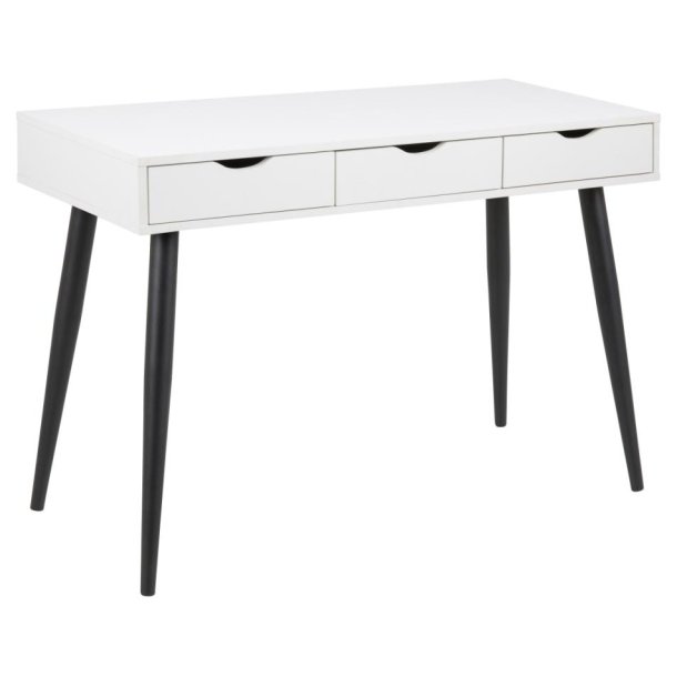Space skrivebord 110 x 50 hvid Melamin med 3 skuffer og med sorte ben. 