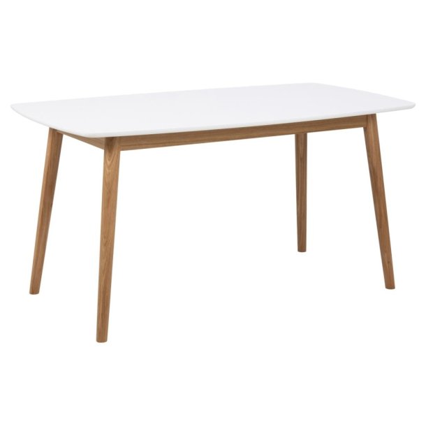 Vorns spisebord 150 x 80 cm hvidlakeret med ben i massiv ege tr.