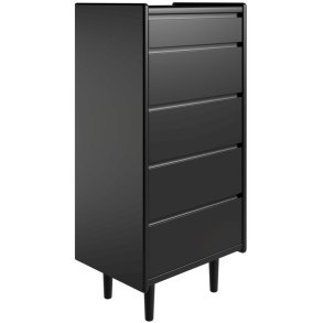 Krone kommode 50 cm bred med 5 skuffer sort lakeret - Dansk produceret.