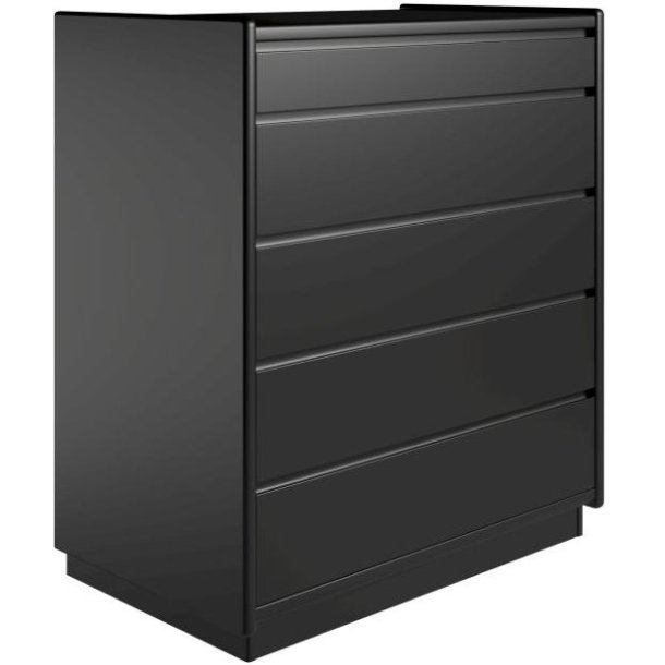 Krone 80 cm bred kommode med 5 skuffer sort lakeret - Dansk produceret.
