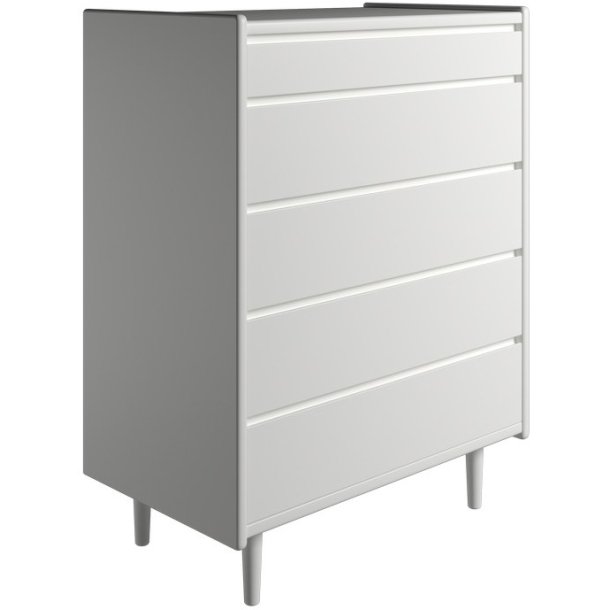 Krone 80 cm bred kommode med 5 skuffer hvidlakeret - Dansk produceret.