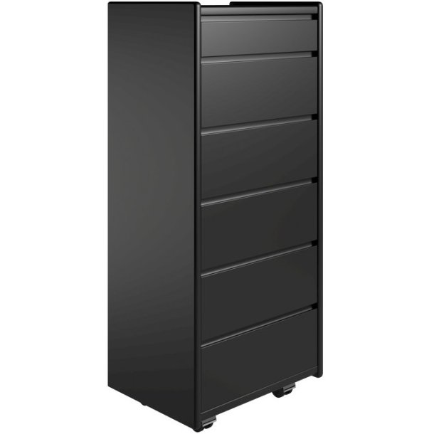 Krone kommode 50 cm bred med 6 skuffer sort lakeret - Dansk produceret.