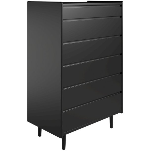 Krone 80 cm bred kommode med 6 skuffer sort lakeret - Dansk produceret.