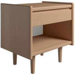 Krone sengebord 50 cm bred i bgefiner med 1 skuffe og 1 rum  - Dansk produceret.