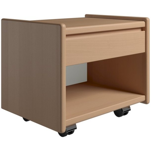 Krone sengebord 50 cm bred i bgefiner med 1 skuffe og 1 rum  - Dansk produceret.