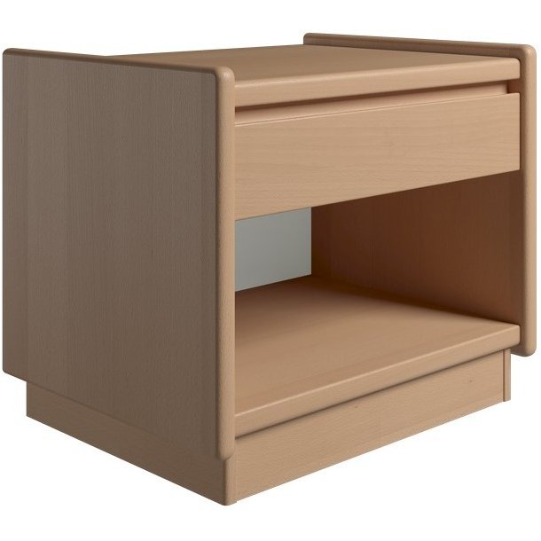 Krone sengebord 50 cm bred i bgefiner med 1 skuffe og 1 rum  - Dansk produceret.