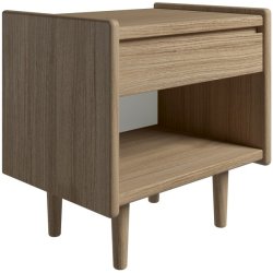 Krone sengebord 50 cm bred i olieret egefiner med 1 skuffe og 1 rum  - Dansk produceret.