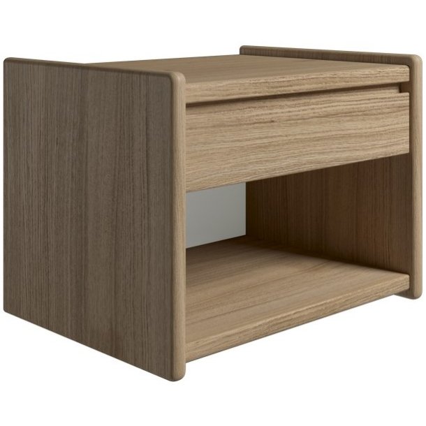 Krone sengebord 50 cm bred i olieret egefiner med 1 skuffe og 1 rum  - Dansk produceret.