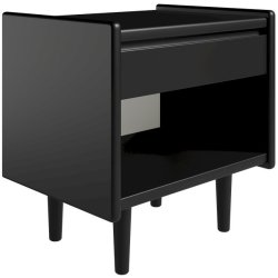 Krone 50 cm bredt sort lakeret sengebord med 1 skuffe og 1 rum  - Dansk produceret.
