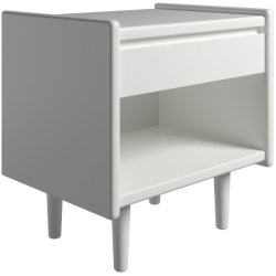 Krone 50 cm bredt hvid lakeret sengebord med 1 skuffe og 1 rum  - Dansk produceret.