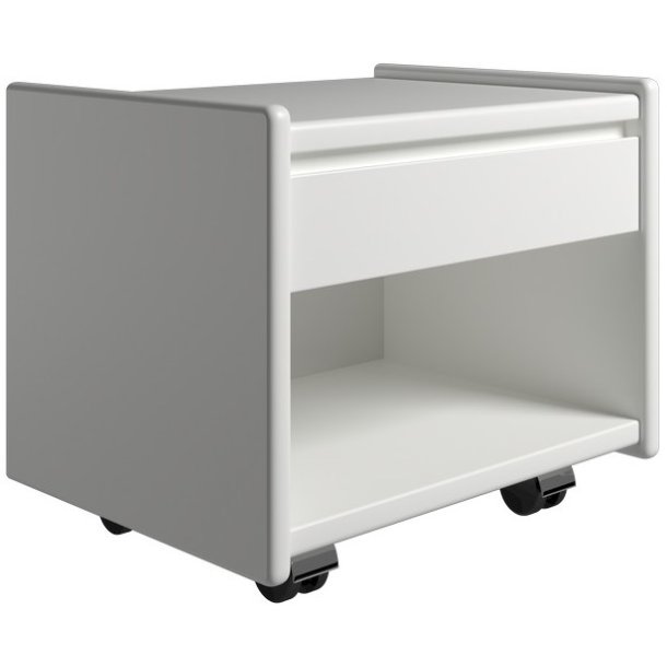 Krone 50 cm bredt hvid lakeret sengebord med 1 skuffe og 1 rum  - Dansk produceret.