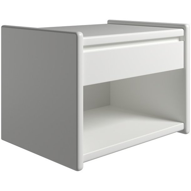 Krone 50 cm bredt hvid lakeret sengebord med 1 skuffe og 1 rum  - Dansk produceret.