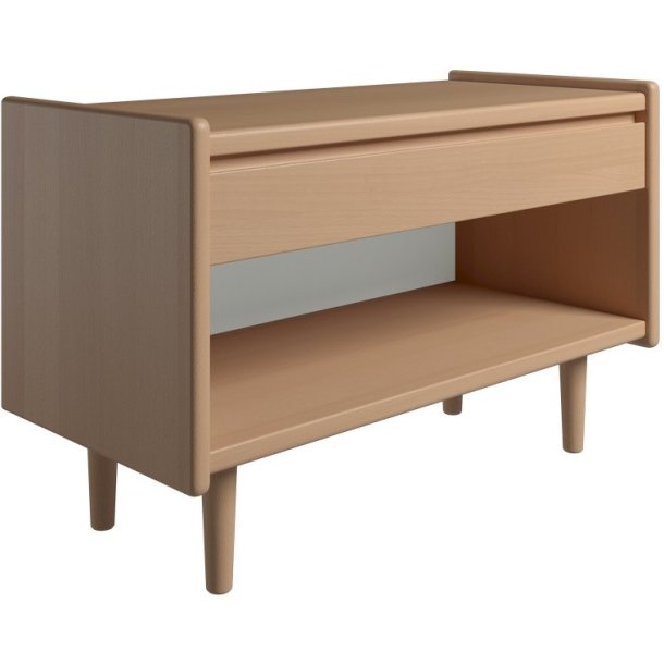 Krone sengebord i bgefiner 80 cm bred med 1 skuffe og 1 rum  - Dansk produceret.