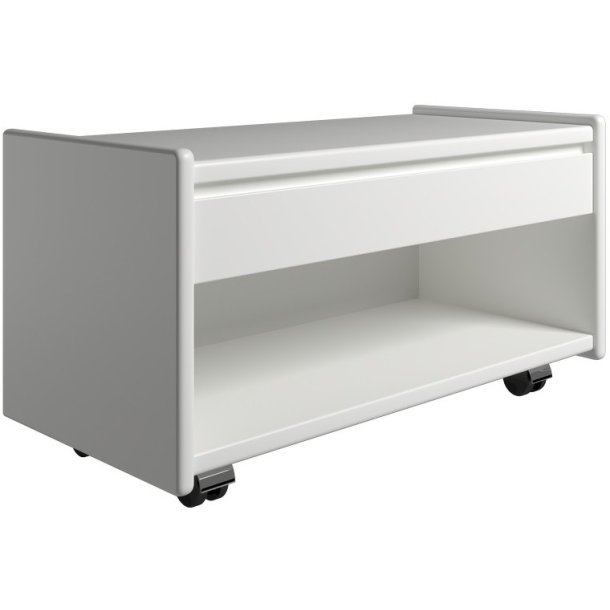 Krone sengebord hvid lakeret 80 cm bred  med 1 skuffe og 1 rum  - Dansk produceret.