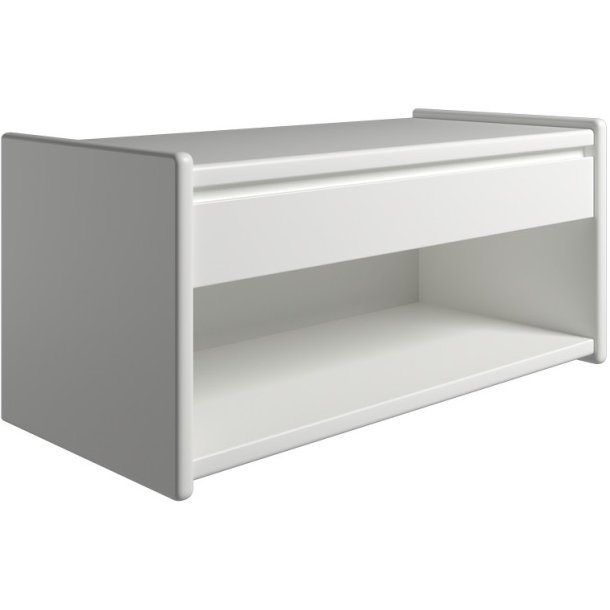 Krone sengebord hvid lakeret 80 cm bred  med 1 skuffe og 1 rum  - Dansk produceret.