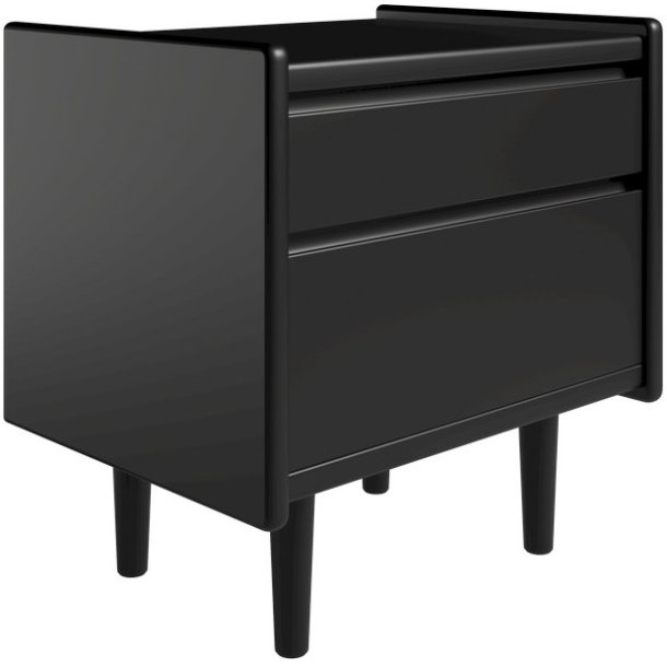 Krone sengebord 50 cm bred sort lakeret med 2 skuffer  - Dansk produceret.