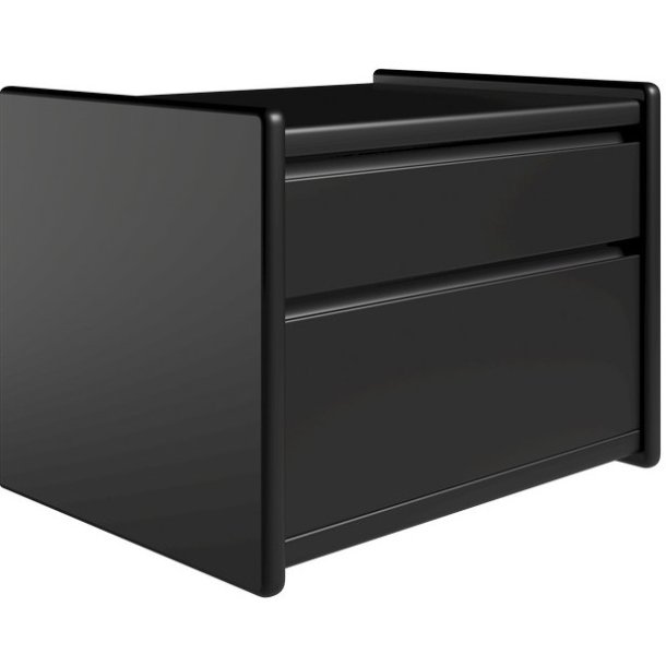 Krone sengebord 50 cm bred sort lakeret med 2 skuffer  - Dansk produceret.