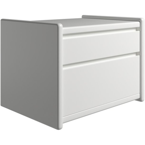 Krone sengebord 50 cm bred hvid lakeret med 2 skuffer  - Dansk produceret.