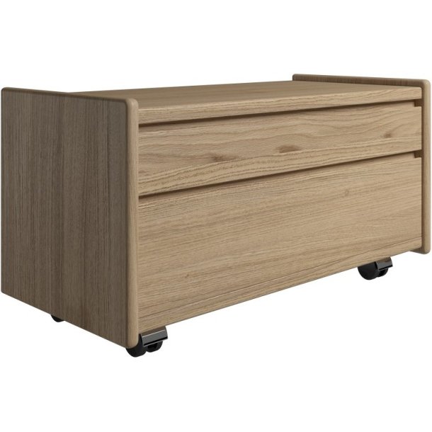 Krone sengebord i olieret egefiner 80 cm bred med 2 skuffer  - Dansk produceret.