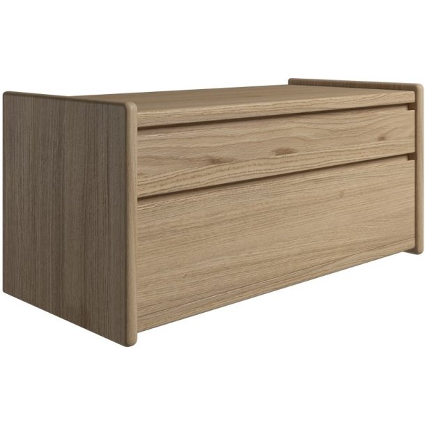 Krone sengebord i olieret egefiner 80 cm bred med 2 skuffer  - Dansk produceret.