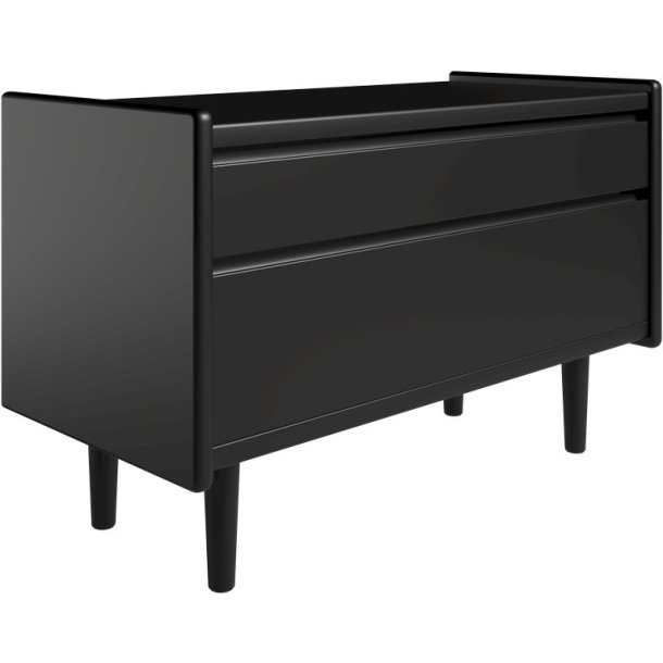 Krone sengebord sort lakeret 80 cm bred med 2 skuffer  - Dansk produceret.
