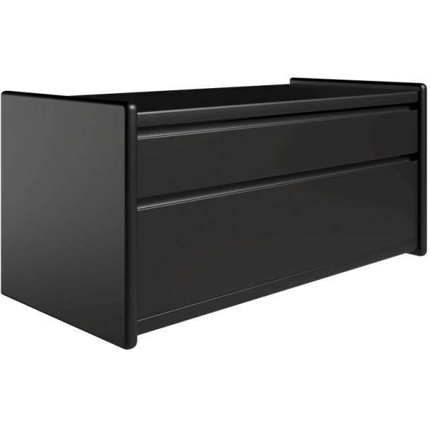 Krone sengebord sort lakeret 80 cm bred med 2 skuffer  - Dansk produceret.