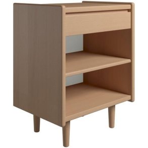 Krone sengebord 50 cm bred i bgefiner med 1 skuffe og 1 hylde  - Dansk produceret.