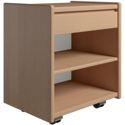 Krone sengebord 50 cm bred i bgefiner med 1 skuffe og 1 hylde  - Dansk produceret.