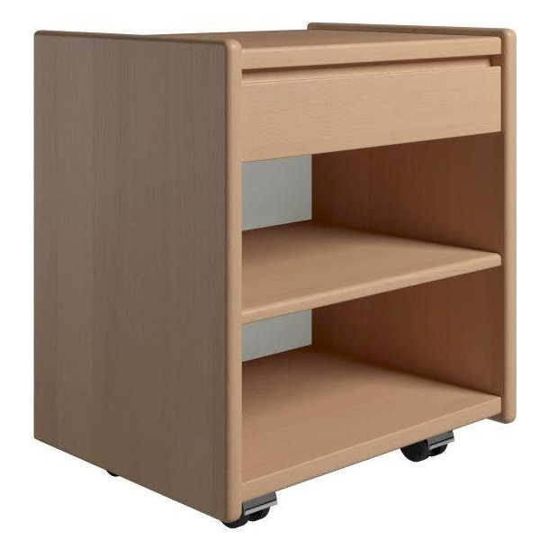 Krone sengebord 50 cm bred i bgefiner med 1 skuffe og 1 hylde  - Dansk produceret.