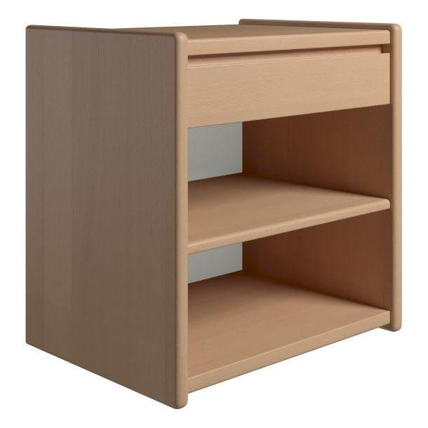 Krone sengebord 50 cm bred i bgefiner med 1 skuffe og 1 hylde  - Dansk produceret.