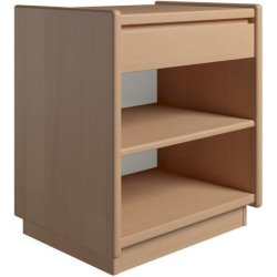 Krone sengebord 50 cm bred i bgefiner med 1 skuffe og 1 hylde  - Dansk produceret.